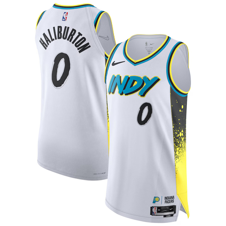 Men Indiana Pacers 0 Tyrese Haliburton Nike White City Edition 2024-25 Authentic Player NBA Jersey